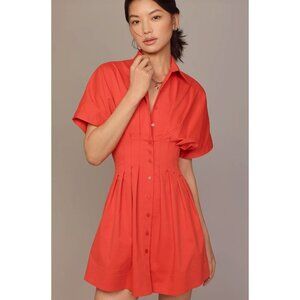 Anthropologie Exquise The Tobie Button-Front Pleated Shirt Dress : Mini Edition
